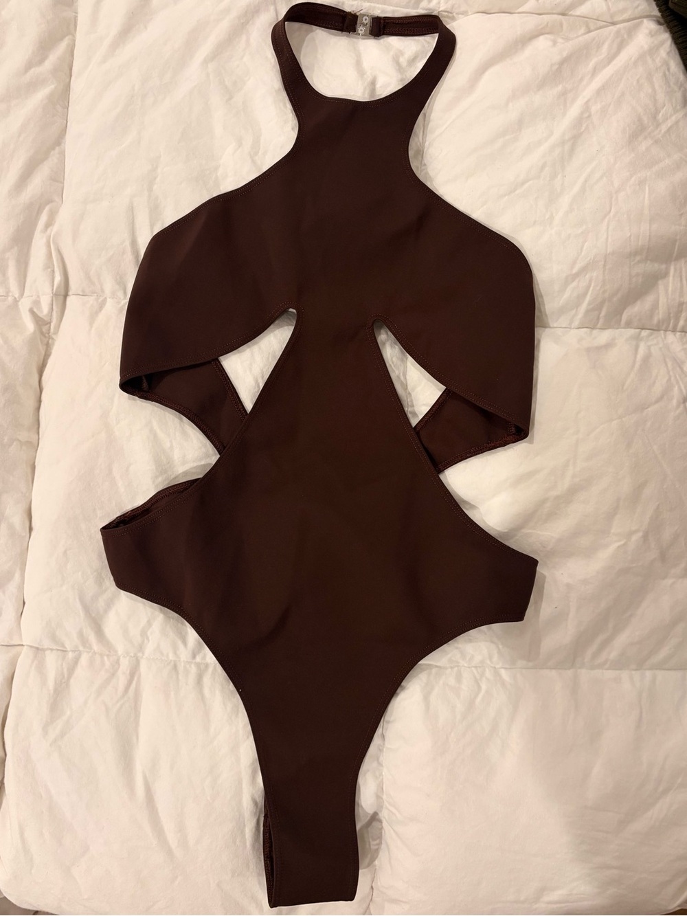 Mugler Chocolate Brown Cutout One-Piece Swimsuit